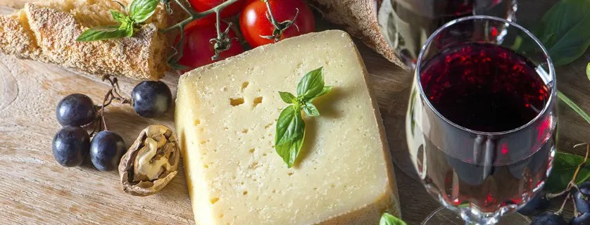 Cheese and wine on the table