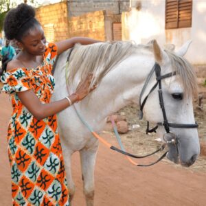 Schoolgirl with white horse