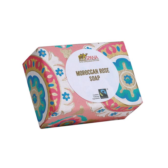 Moroccan rose soap packaging tilted view