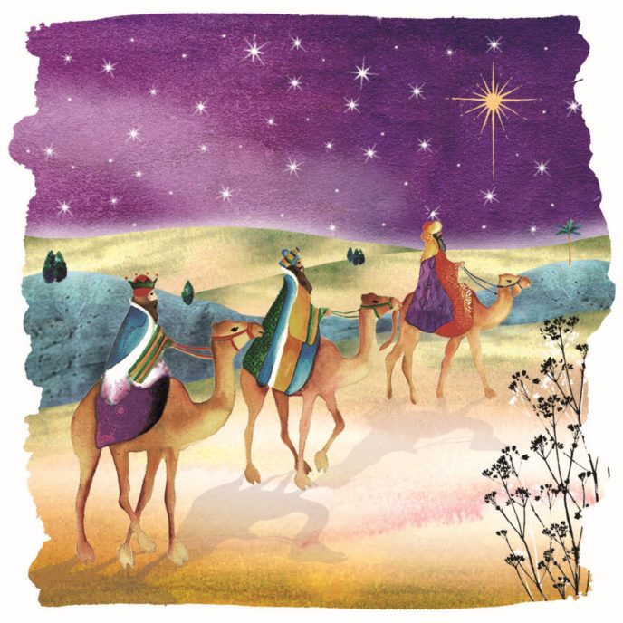 Illustrated card design - Three wise men on camels