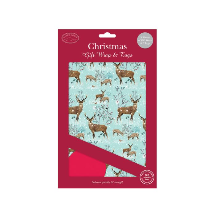 Winter Stags Eco Wrapping Paper - plastic free packaging