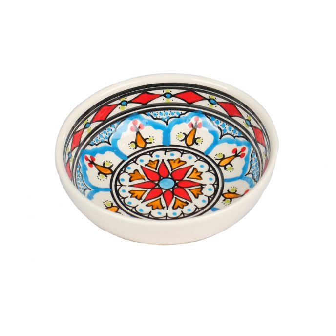 Tunisian Handmade Bowl – Red Diamond design side view