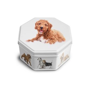 Shortbread tin with dog design