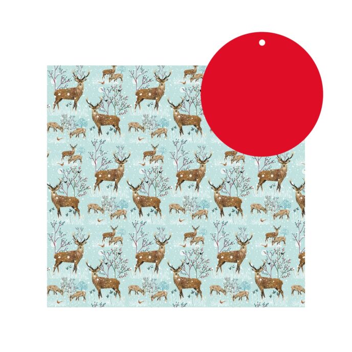 Stag design wrapping paper with red gift tag