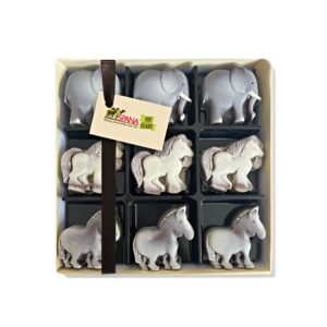 Working animal chocolates shaped like horses, donkeys and elephants