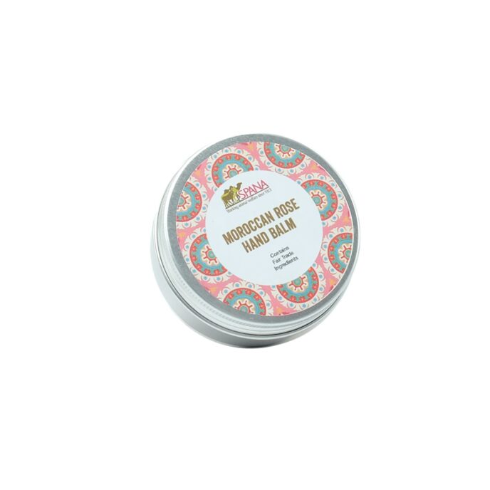 Moroccan rose hand balm closed tin top view