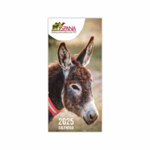 Image of the front cover of a 2025 calendar featuring a donkey