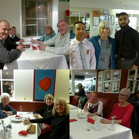 Four pictures of people celebrating curry night