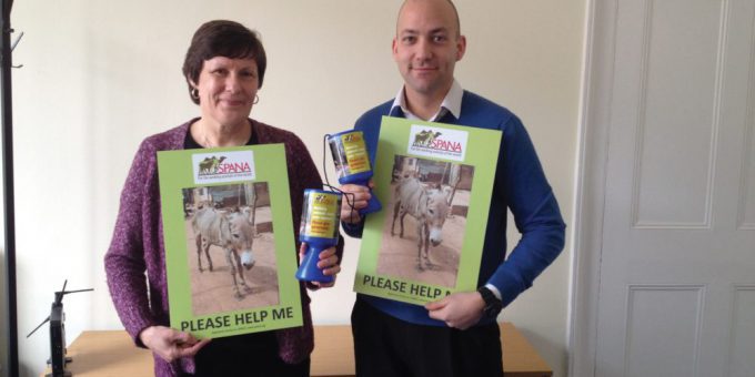 SPANA fundraisers with collection tins and placards
