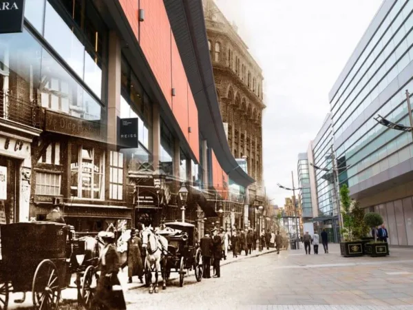 Working animals at New Cathedral Street Market Place, Manchester