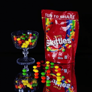 Bag of coloured Skittle sweets