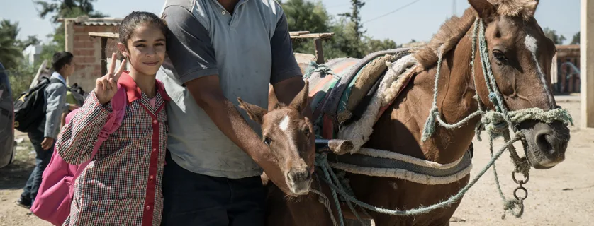 Young girl with horse foal in Tunisia