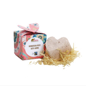 Moroccan rose bath bomb packaging and bath bomb