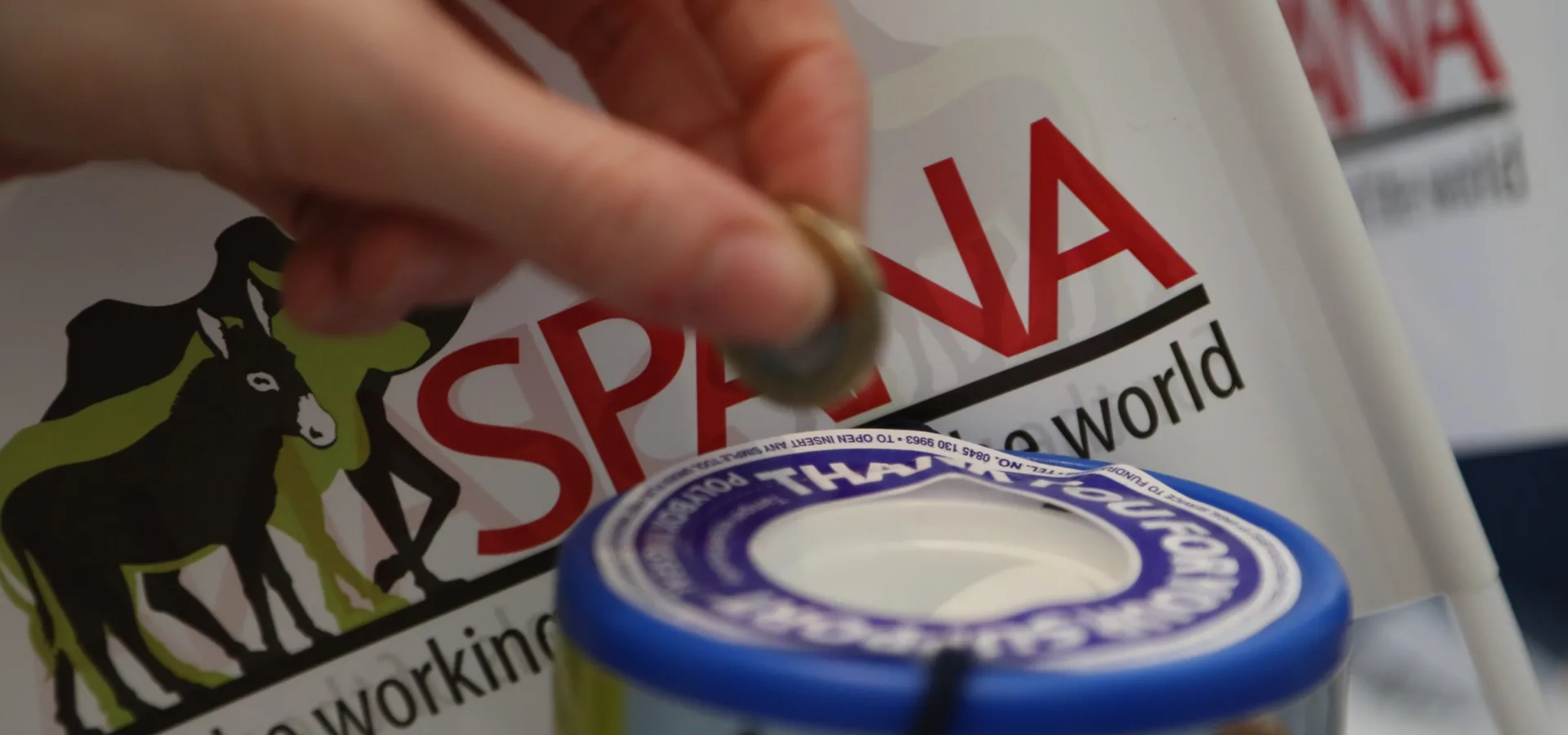 Person donating to SPANA at a fundraising event